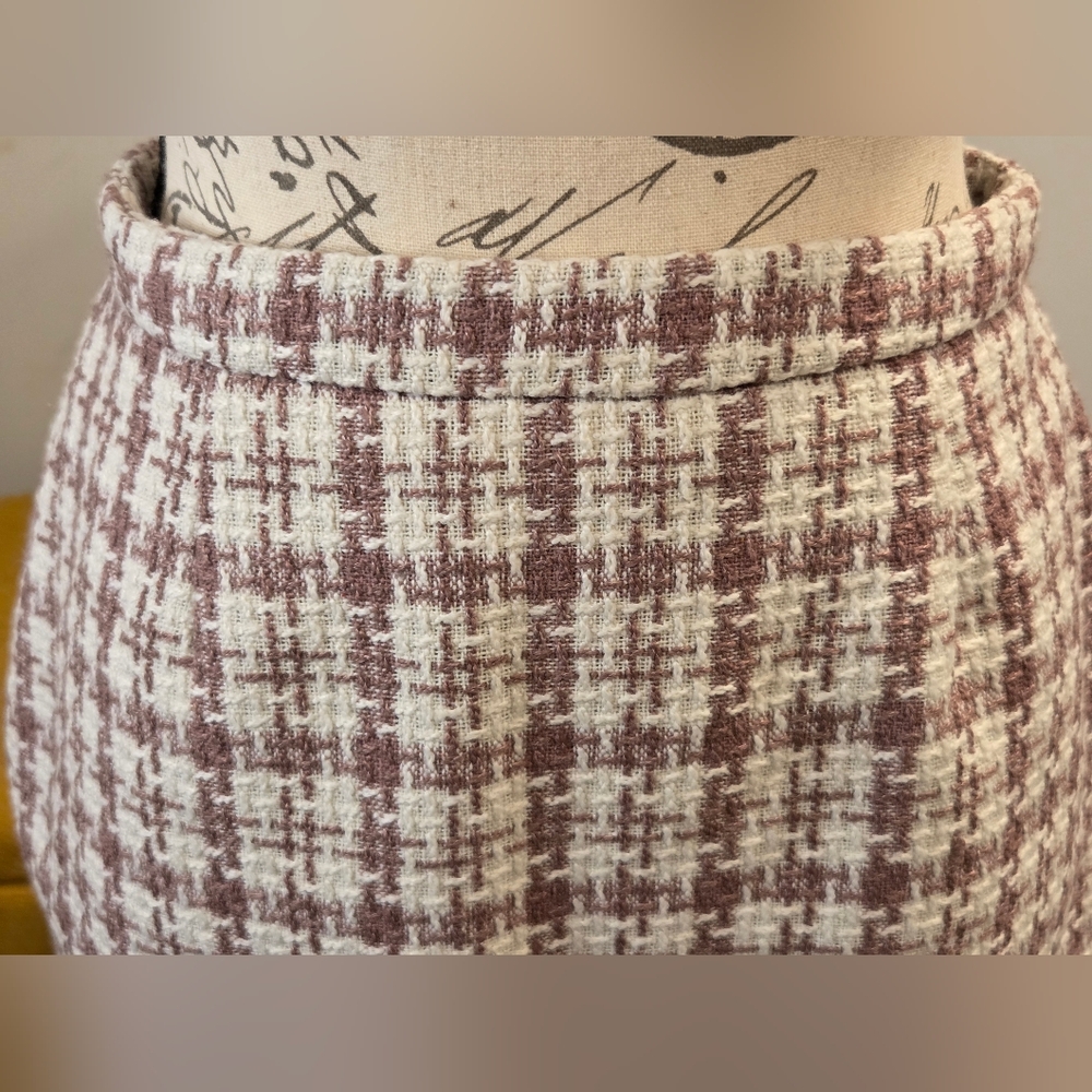 HYFVE Blush/Pink White Plaid Fringe Hem Skirt,Size M. - Picture 2 of 13